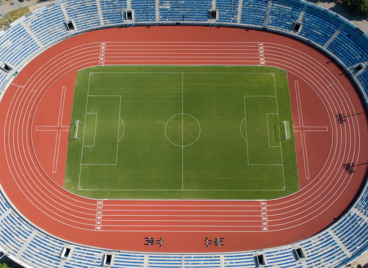 Aerial view of IAAF-certified 400m running track with full-pour PU system and 8-lane configuration